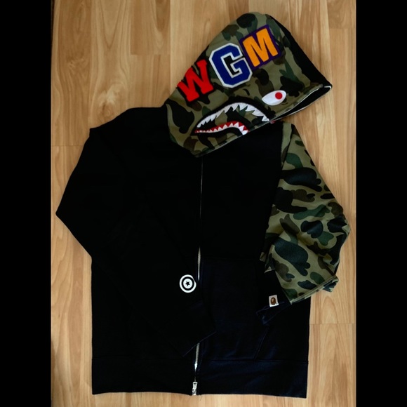 bape shark hoodie camo sleeve
